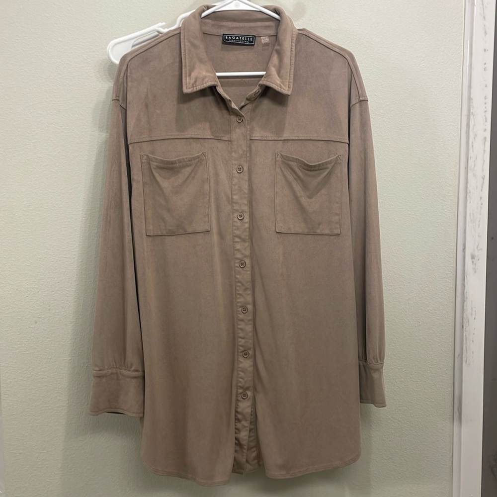 Suede long sleeve button up shirt